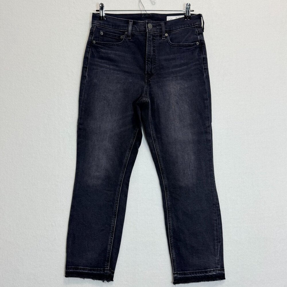 Gap Vintage Slim High Rise Black Denim Jeans Frayed Hem Womens Size 29 Petite - Picture 2 of 13